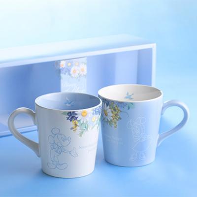 日本製迪士尼樂園Blue Ever After粉藍花朵系列米奇米妮2入陶瓷杯組-5月初出貨 預購