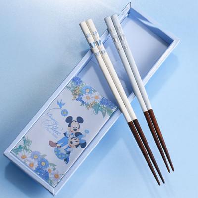 日本製迪士尼樂園Blue Ever After粉藍花朵系列米奇米妮2入筷組-5月初出貨 預購