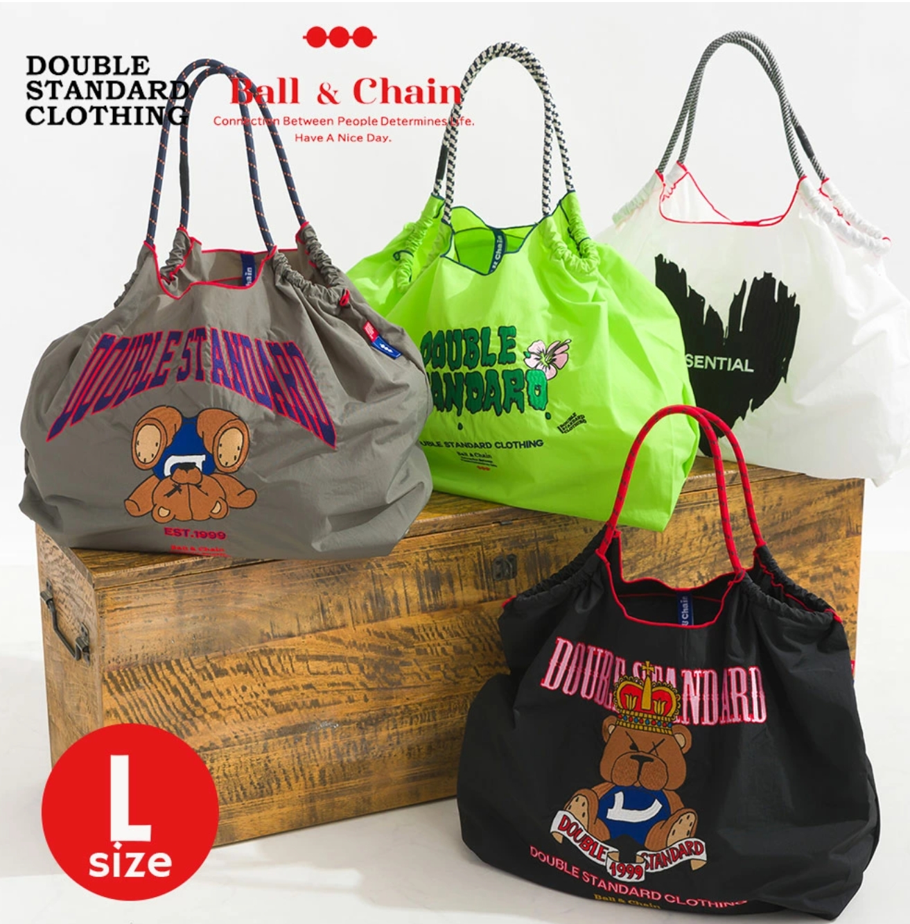 Ball & Chain DOUBLE STANDARD CLOTHING聯名刺繡L號購物袋(VIP下