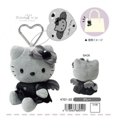 Sanrio kitty黑銀天使系列側坐絨毛吊飾 原價730特價499-再販預約品2月出貨(VIP下標限定請勿自行下單)