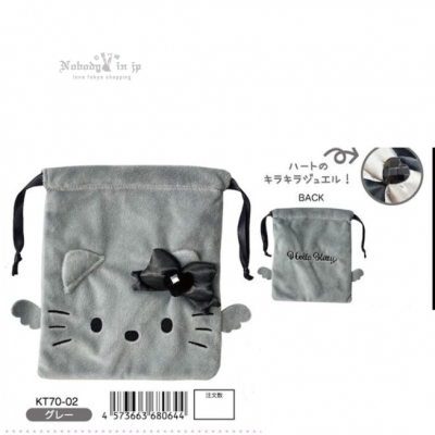 Sanrio kitty黑銀天使系列絨毛束口袋 原價520特價330(VIP下標限定請勿自行下單)