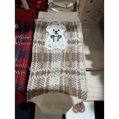 Tabio靴下屋秋冬限定格紋刺繡短襪(VIP下標限定請勿自行下單)