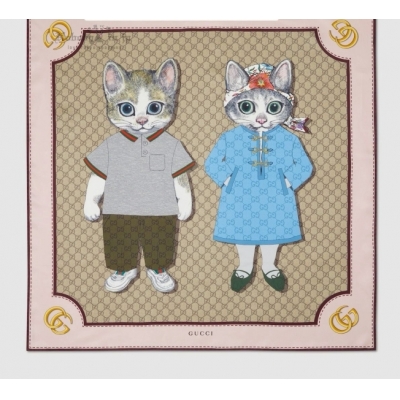 Gucci日本限定樋口裕子貓咪真絲圍巾(VIP下標限定請勿自行下單)