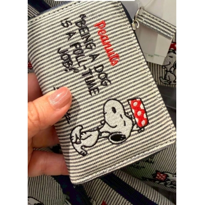 Snoopy史努比細直條紋刺繡卡片收納包