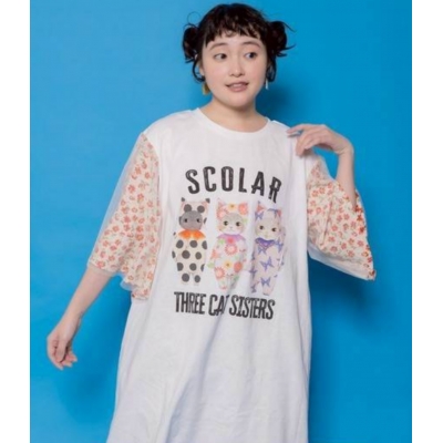 Scolar貓姊妹薄紗層疊袖洋裝