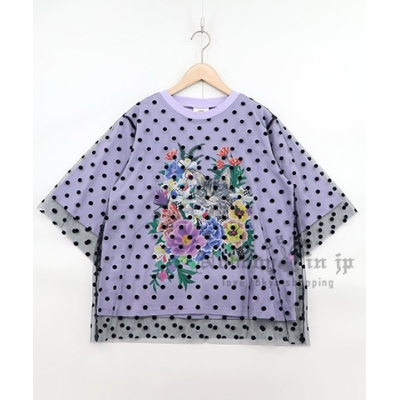Scolar圓點薄紗層疊花卉猫咪印花上衣