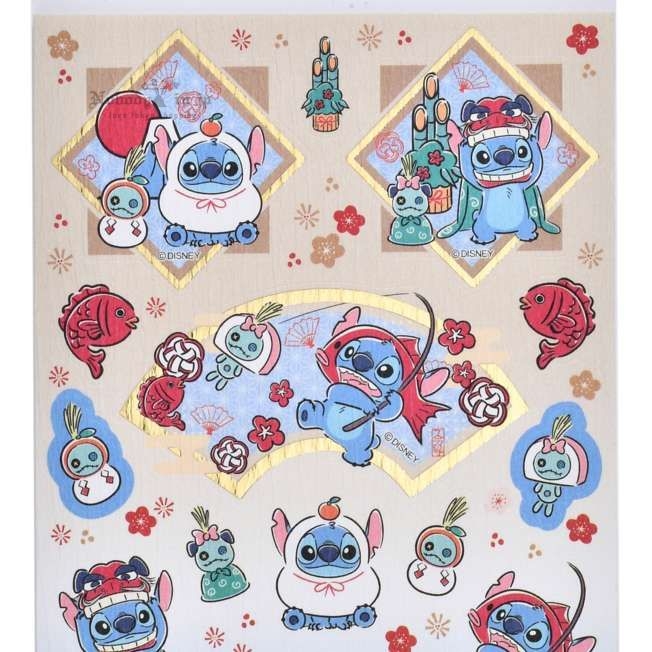 スティッチ＆スクランプ シール・ステッカー 和紙風 Sticker Collection NEW YEAR STITCH 2026 (3)_結果.jpg