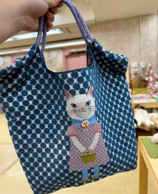 Kusuguru洋裝貓咪天鵝絨傘繩購物袋 特價
