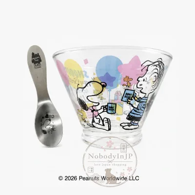 銀座三越SNOOPY期間限定展小鎮系列玻璃碗+冰淇淋匙組