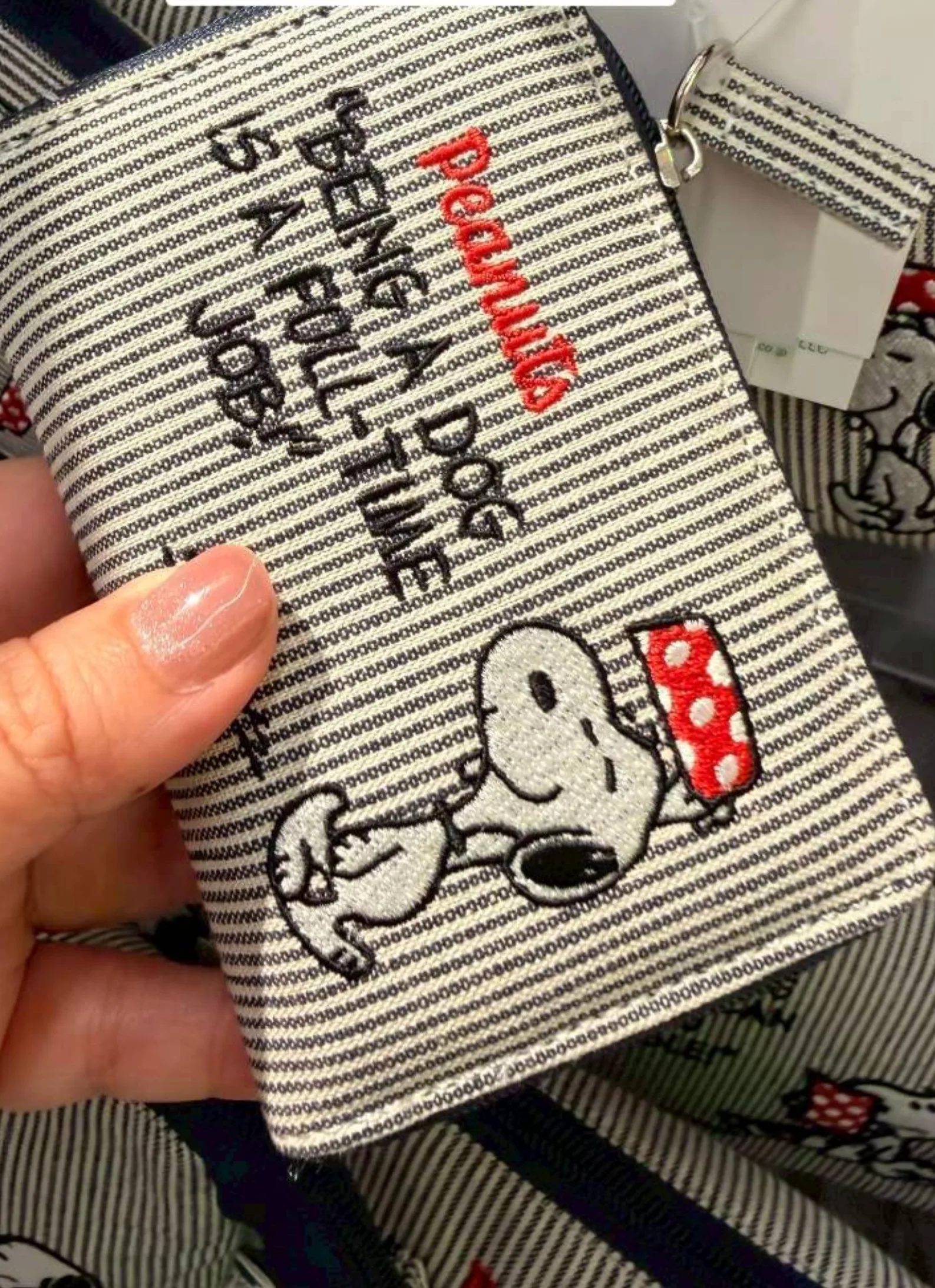 Snoopy史努比細直條紋刺繡卡片收納包