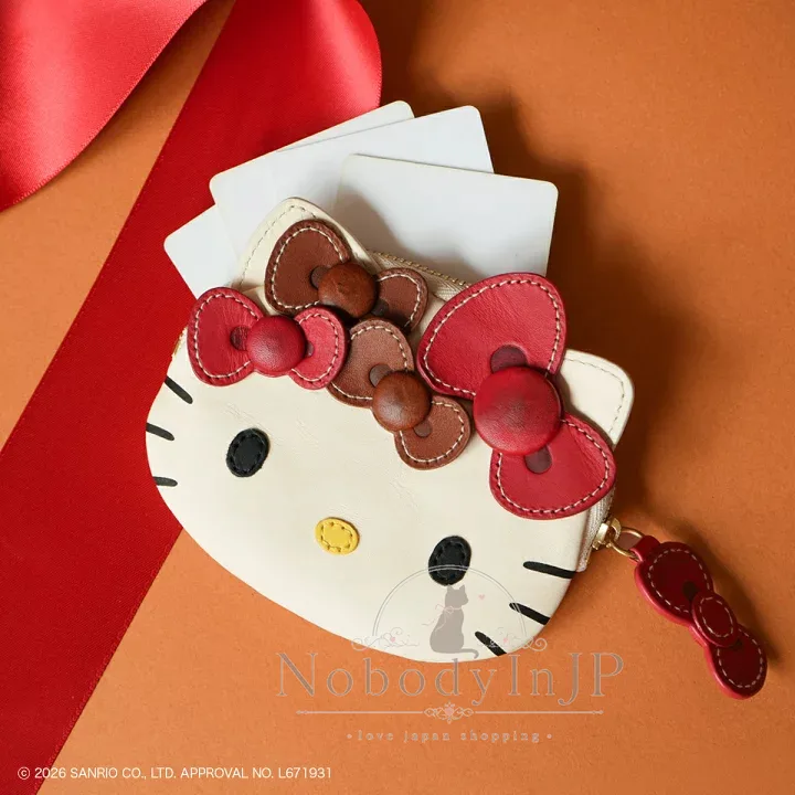 genten x Sanrio KITTY聯名牛皮大頭拉錬包