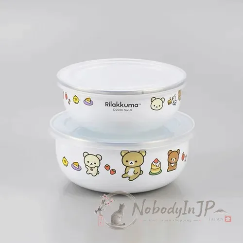 San-X懶熊珐瑯附蓋2入圓形碗 特價