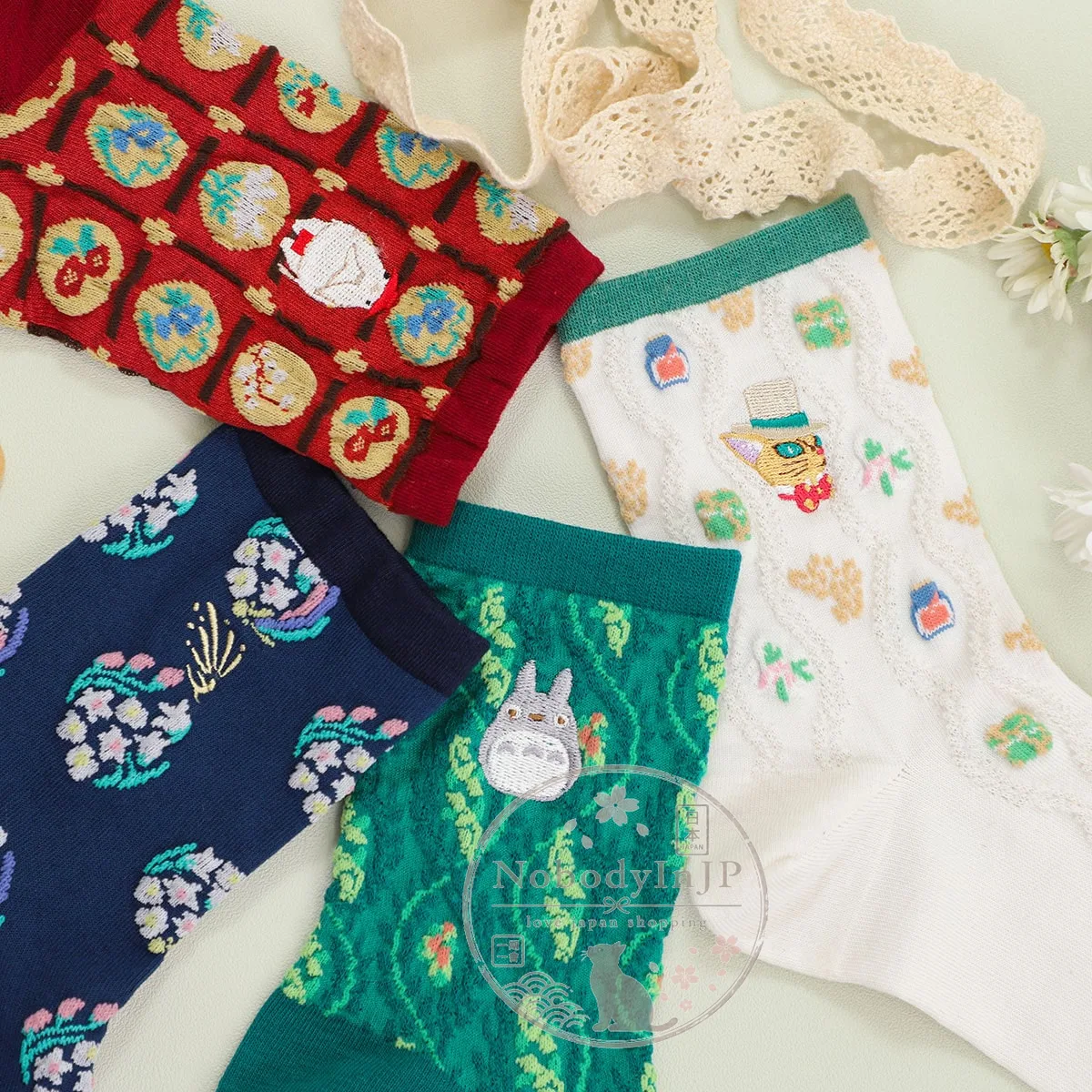 吉卜力宮崎駿立體浮雕刺繡短襪