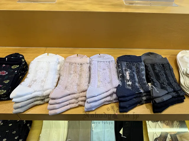 Tabio靴下屋日本製直條蕾絲透膚短襪