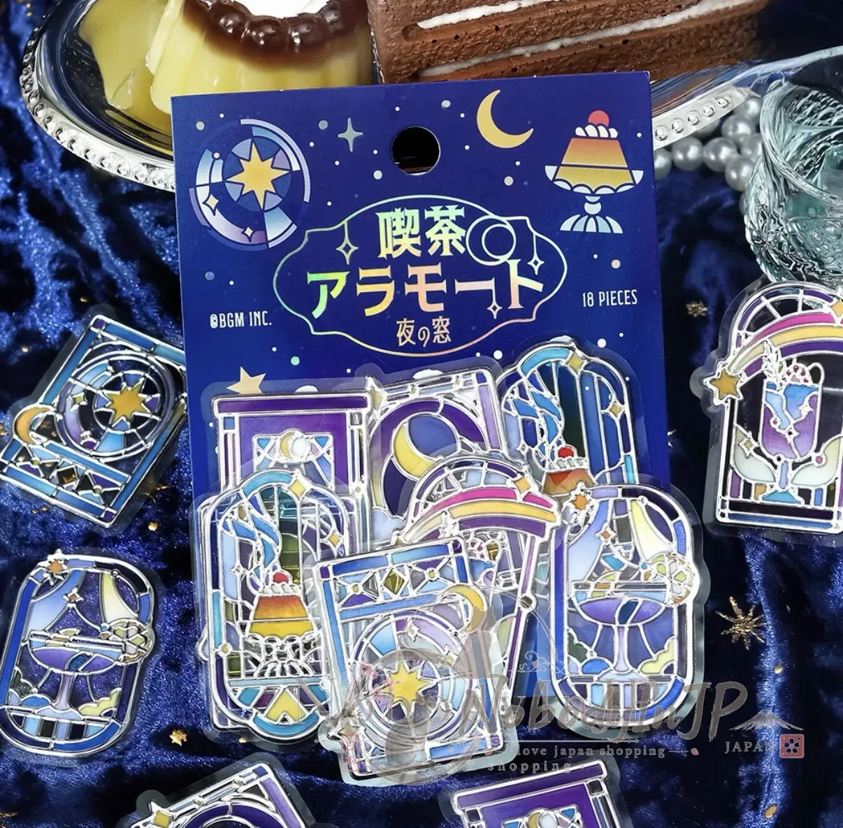 喫茶彩繪玻璃風18入立體透明貼紙