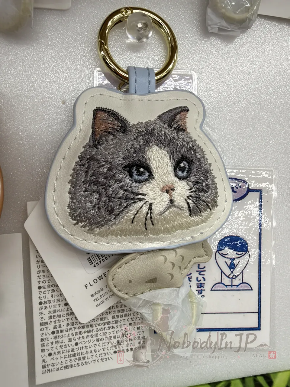 FLOWERING猫咪刺繡小魚伸縮繩吊飾 特價