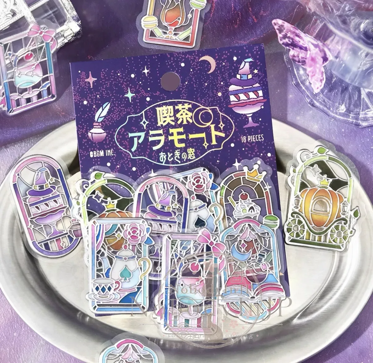 喫茶彩繪玻璃風18入立體透明貼紙
