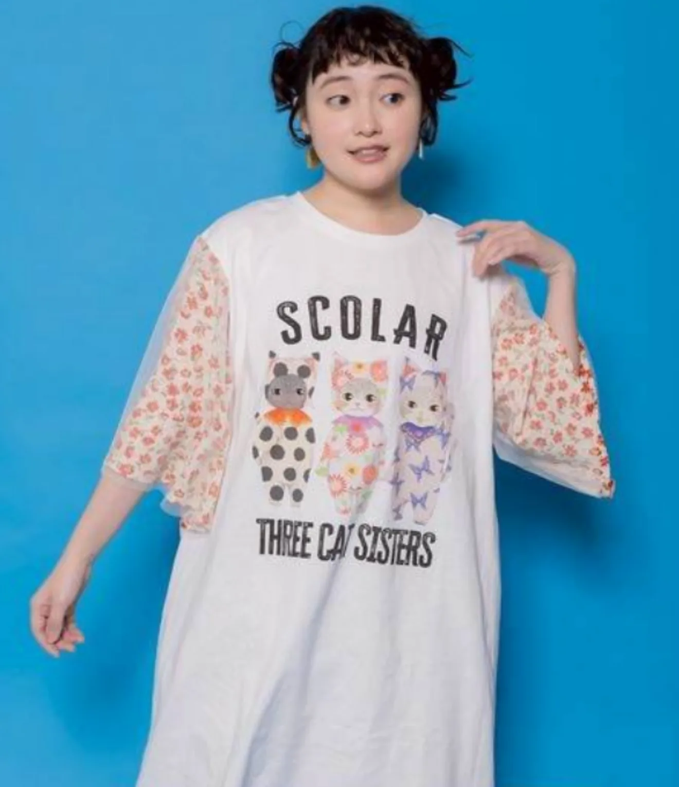 Scolar貓姊妹薄紗層疊袖洋裝