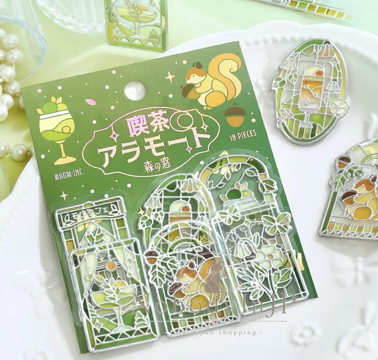 喫茶彩繪玻璃風18入立體透明貼紙