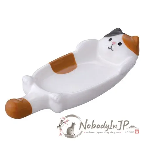 DECOLE可愛貓咪筷架陶瓷小皿 特價