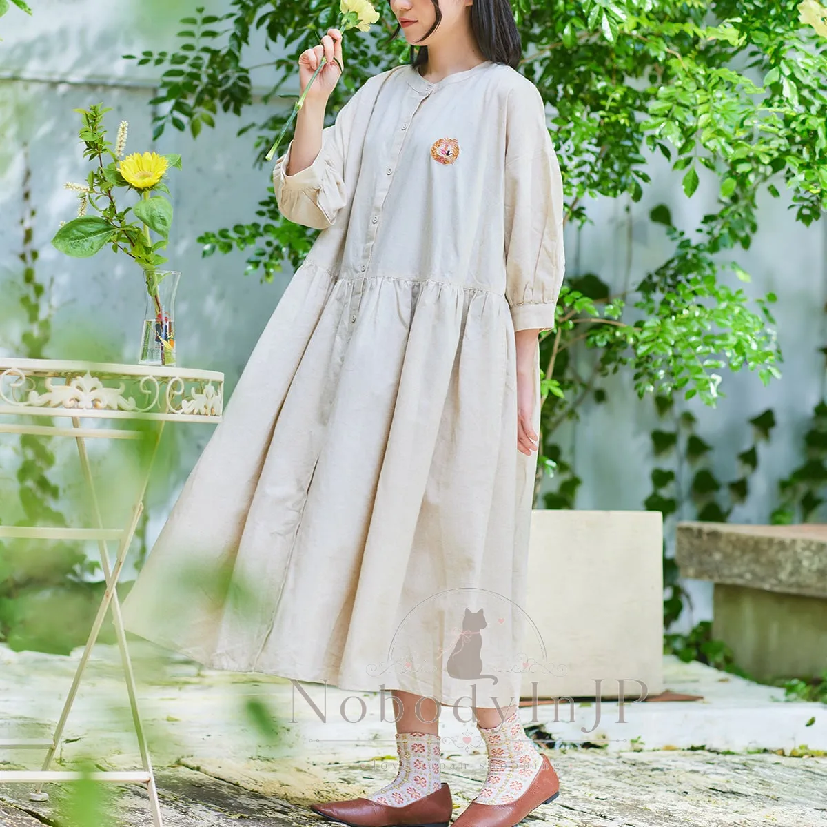 吉卜力宮崎駿小刺繡排扣洋裝(可當外套)