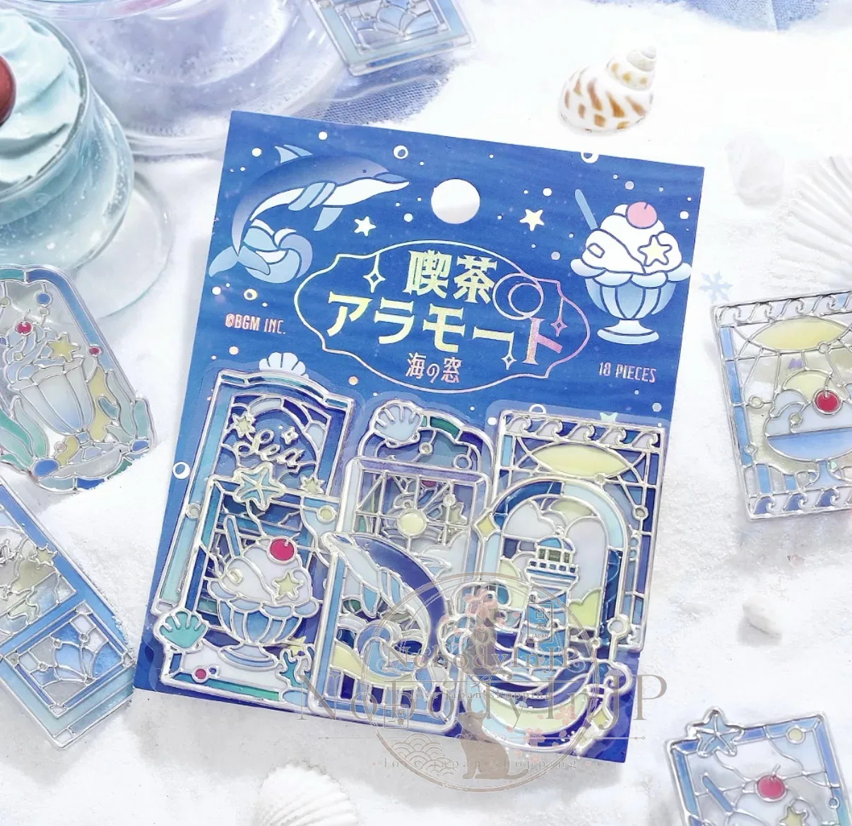 喫茶彩繪玻璃風18入立體透明貼紙