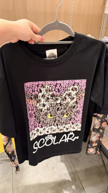 Scolar貓咪圖案薄紗拼接假兩件長袖上衣